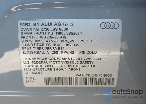2023 Audi Q4 E-Tron Premium Plus 40 Rwd from USA, damaged, VIN WA1BCBFZ0PP019600
